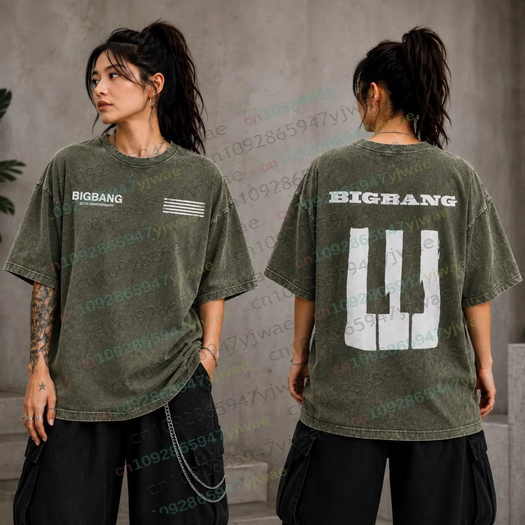 BIGBANG 20th Anniversary Vintage Wash Cotton TShirt Kpop Concert Tee Unisex Fan Gift G-Dragon Streetwear Men Women's Tshirt Tops