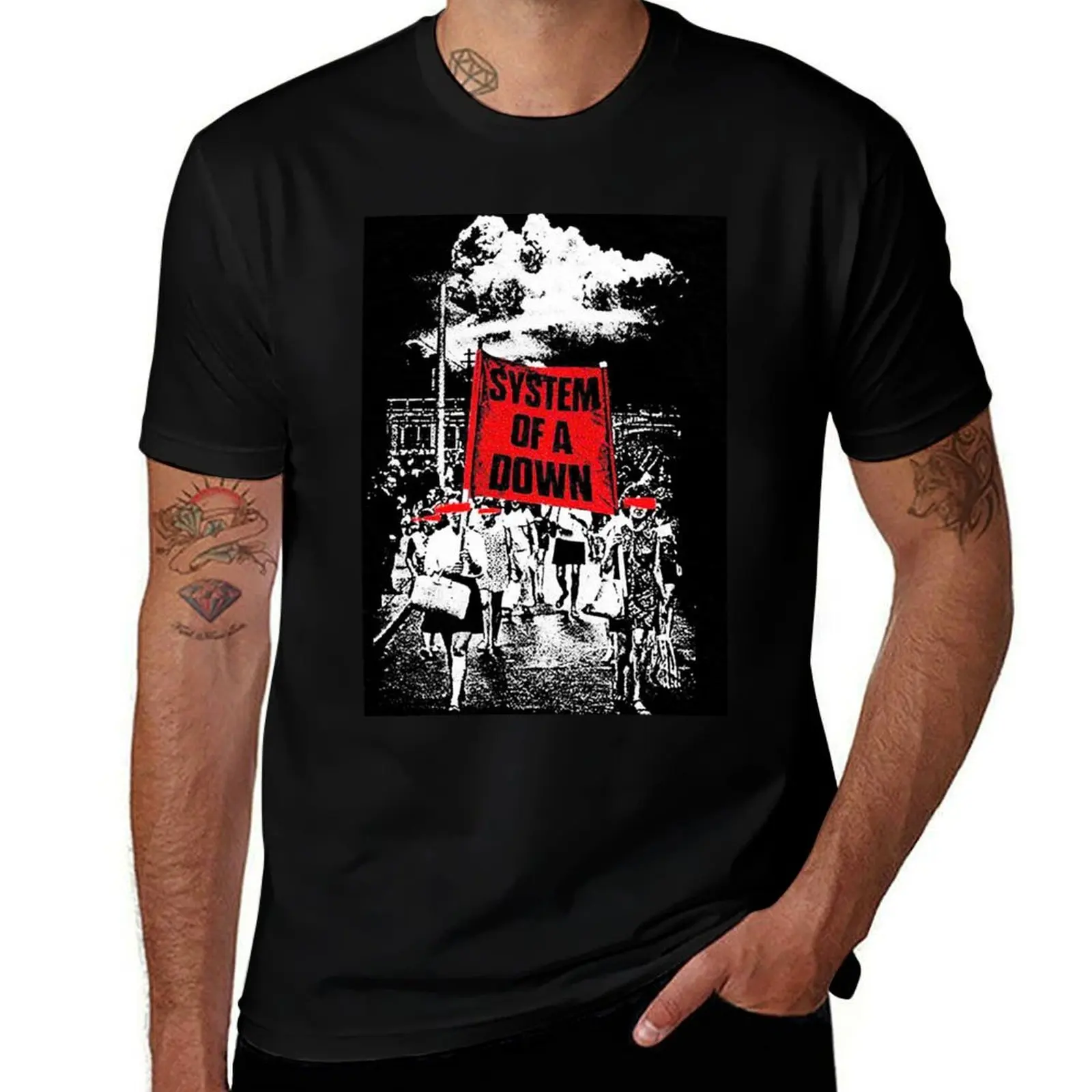 @march down system of banner Hitam T-Shirt Regular Fit Plain Tee Shirt