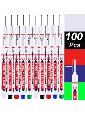 4-100Pcs 2cm Waterproof Long Head Markers Deep Hole Marker Pen for Metal Carpenter Red/Black/Blue/Green /White Woodworking Tools