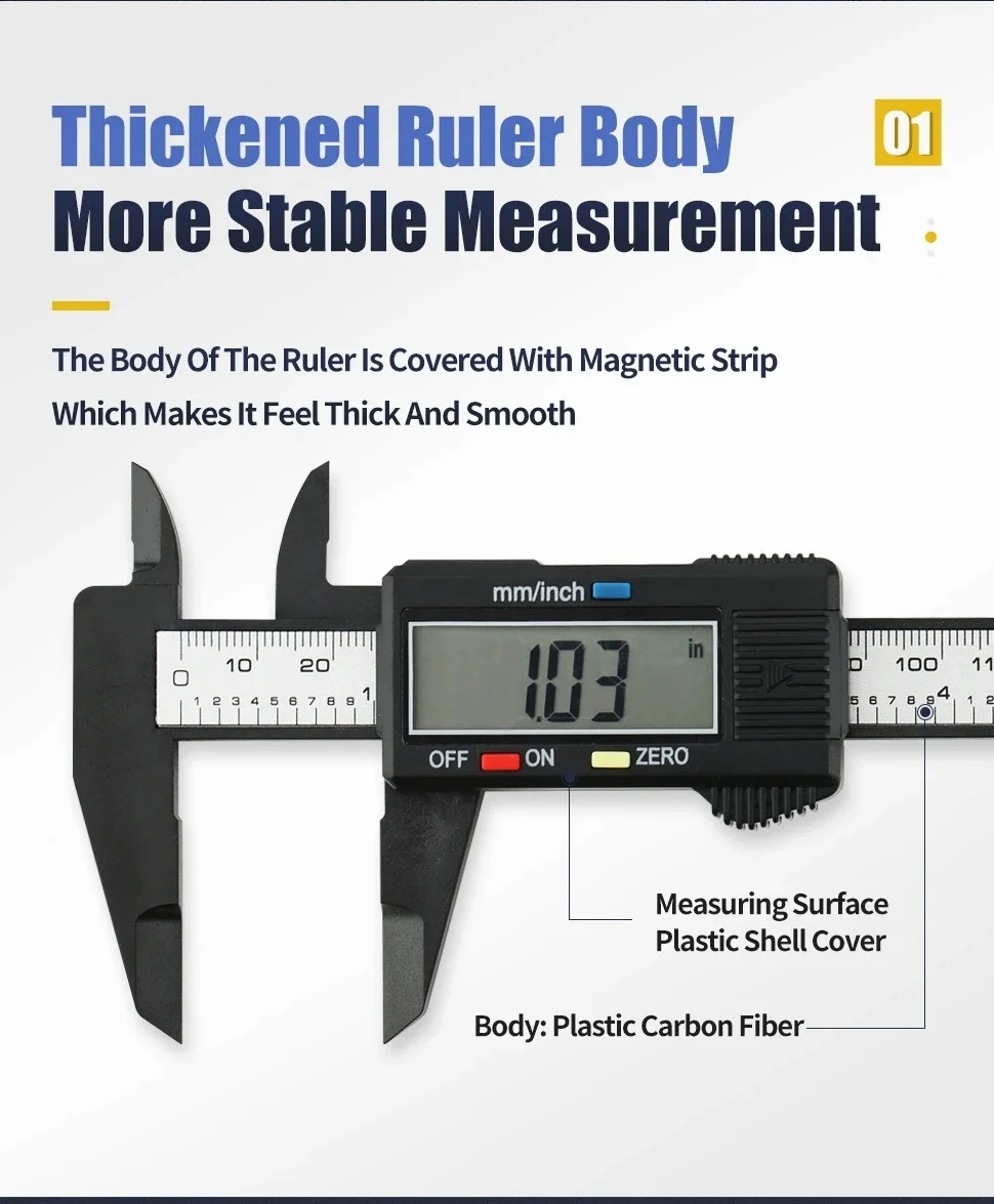 6-Inch 150mm Digital Calipers Carbon Steel Electronic Digital Vernier Caliper Metal Micrometer Carbon Fiber Measuring Tool