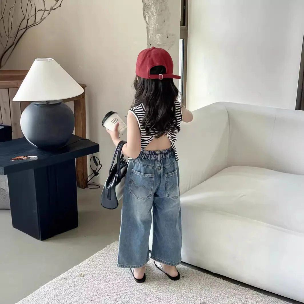 

Girl Pant 2024 Summer and Spring New Korean Style Girls Casual Summer Jean Pant Baby Girl Fashion Solid Jean Pant Clothes