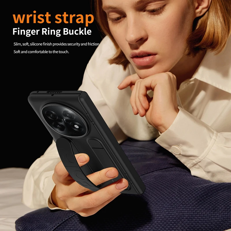 

For OPPO Find N5 Case ELVEV Wristband Holder Hinge Protection Hard Folding Cover With Glass for Oppo Find N5