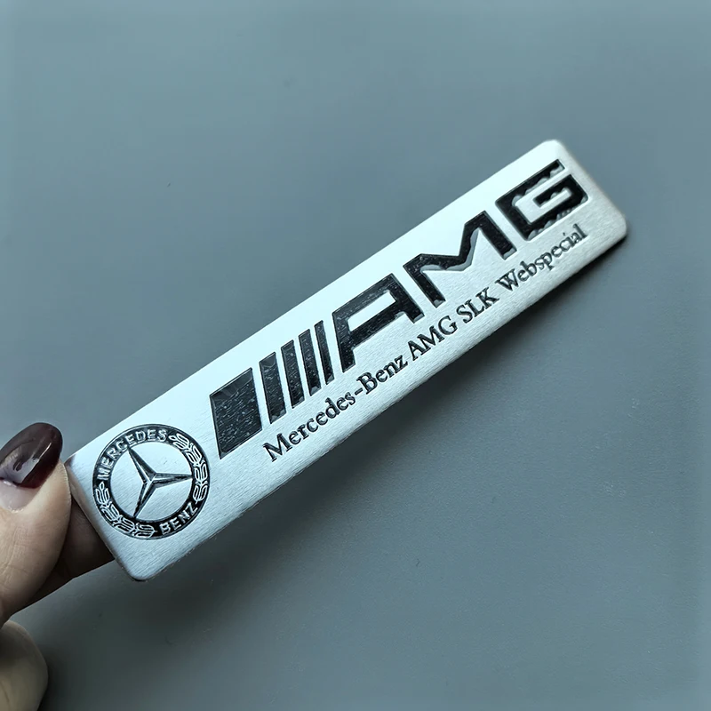 12cm Long Thin Aluminium Label Sticker Car Emblem for Mercedes Benz AMG Badge Accessory Logo Silver