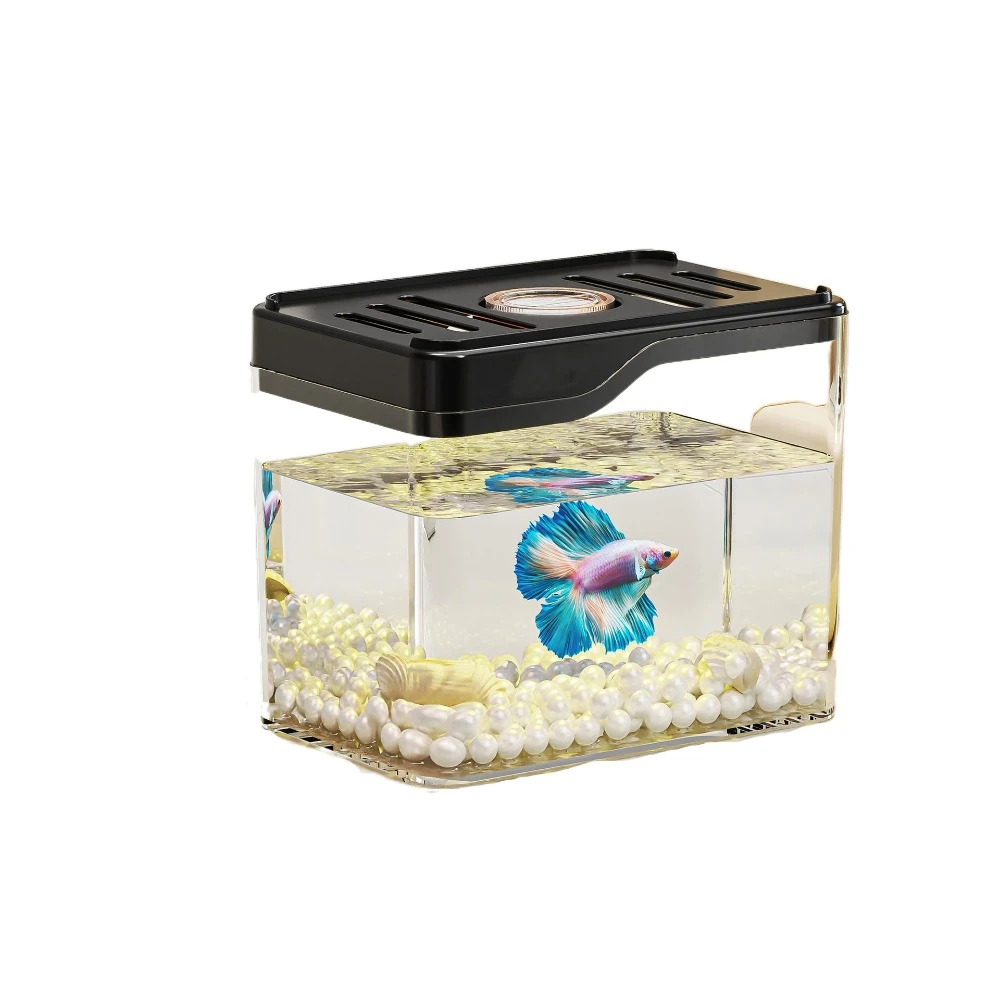 

Aquarium Transparent Mini Fish Tank Shatterproof Plastic Desktop Fish Tank Square Breathable Turtle Tank Living Room