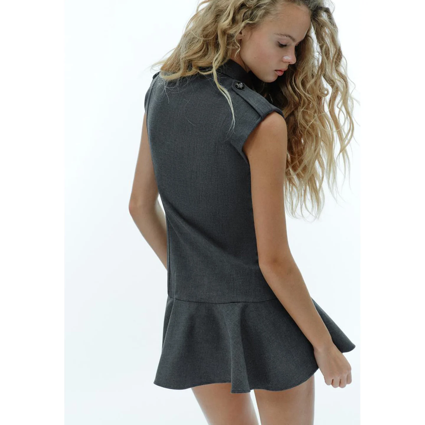 Inverno novo feminino ort Svel Dr com almofadas de ombro gola flip-capa em camadas decoração commute sle cor pura