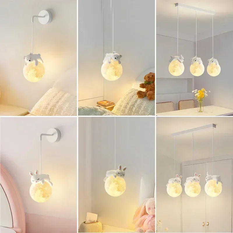 Imagem -02 - Little Bear Led Minimalista Chandelier Quarto das Crianças Pendant Lights Nordic Home Decoration Quarto Cabeceira Pendurado Luminária