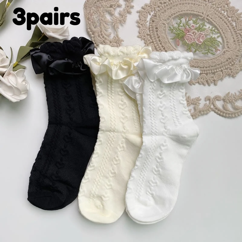 3 أزواج الربيع والخريف جديد الحلو ولطيف فتاة فقاعة الفم الدانتيل الجوارب القصيرة موضة تنوعا بلون الجوارب القصيرة 2026