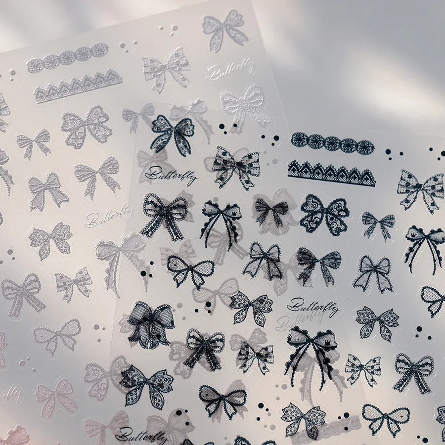 Cravatta in nastro di seta con fiocco in pizzo nero, cravatta cava, sexy, romantica, elegante, linea autoadesiva, decorazione per unghie, adesivo per manicure