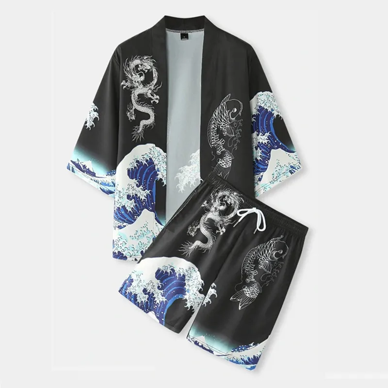 3D Print Ukiyo-e Kanagawa Sea Wave Carp Japanese Kimono Haori Yukata Cosplay Women/Men Summer Short Sleeve Streetwear Shirt