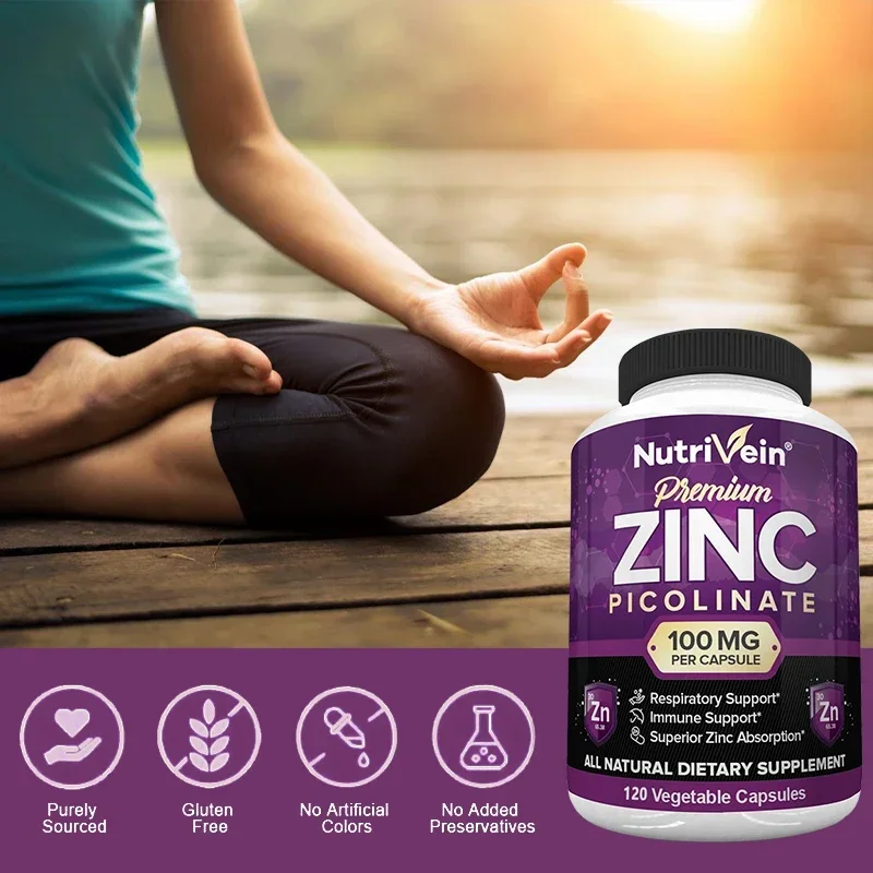 Zinc Picolinate 100 mg, 120 Vegetarian Capsules - Supports Respiratory Health, Immune Health, Gluten Free and Non-GMO