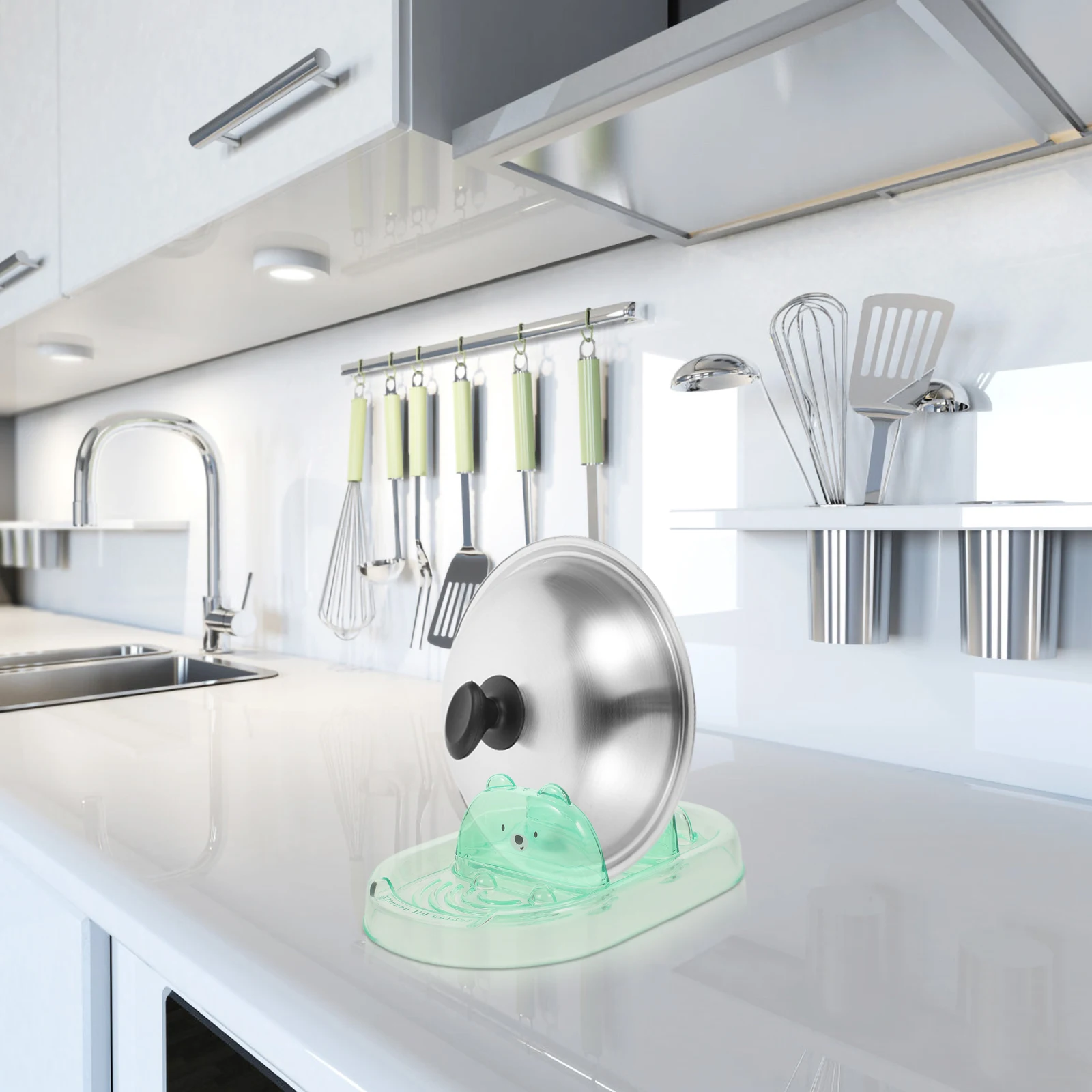 

Pot Pot Lid Holder Spoon Holder Multi Function Rack Wear Resistant Plastic Pan Lid Storage Organizer