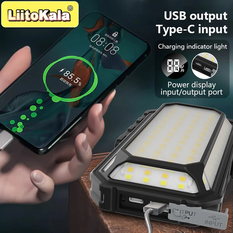 1-10 حزمة LiitoKala COB فانوس التخييم بالطاقة الشمسية 10000 مللي أمبير بطارية نوع C/شحن بالطاقة الشمسية 130 ساعة وقت التشغيل IPX4 مقاوم للماء #3