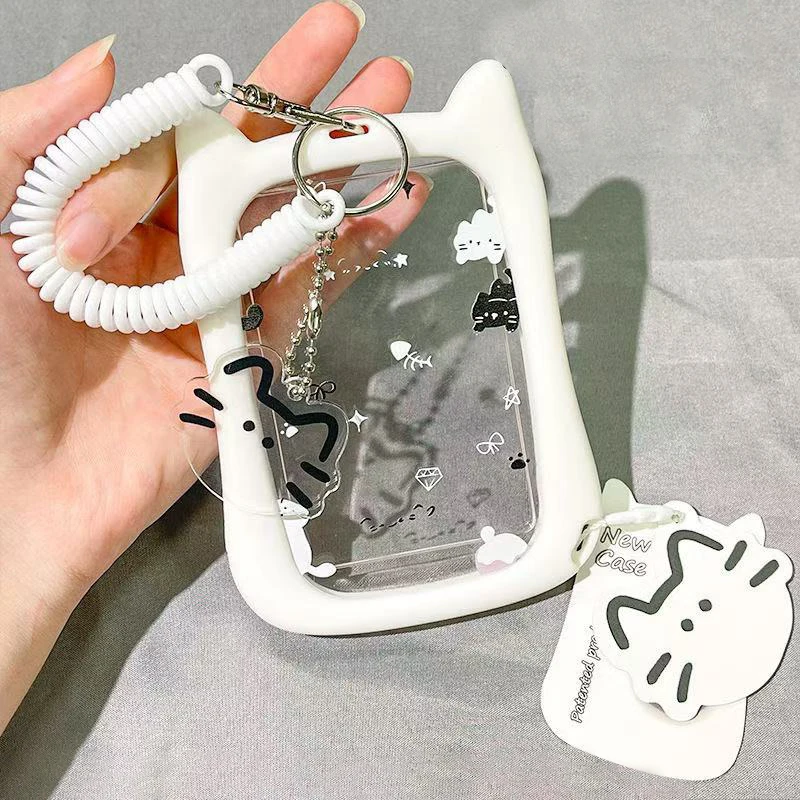 Transparent Cat Ear Card Holder Student Campus Card Meal Card Bus Subway Hanging Rope Campus ID Protection Cover