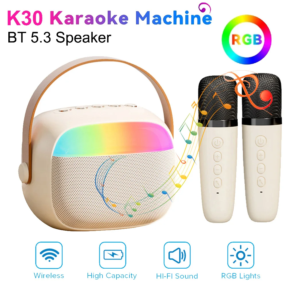 Portable Wireless Dual Microphone Karaoke Machine HIFI Stereo Mini Karaoke Machine with RGB Ambience Light for Birthday Gift