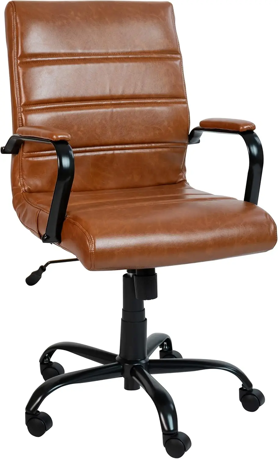 

Whitney Mid-Back Swivel Leather Desk Chair, Padded Seat & Armrests, Adjustable Height, Brown/Black
