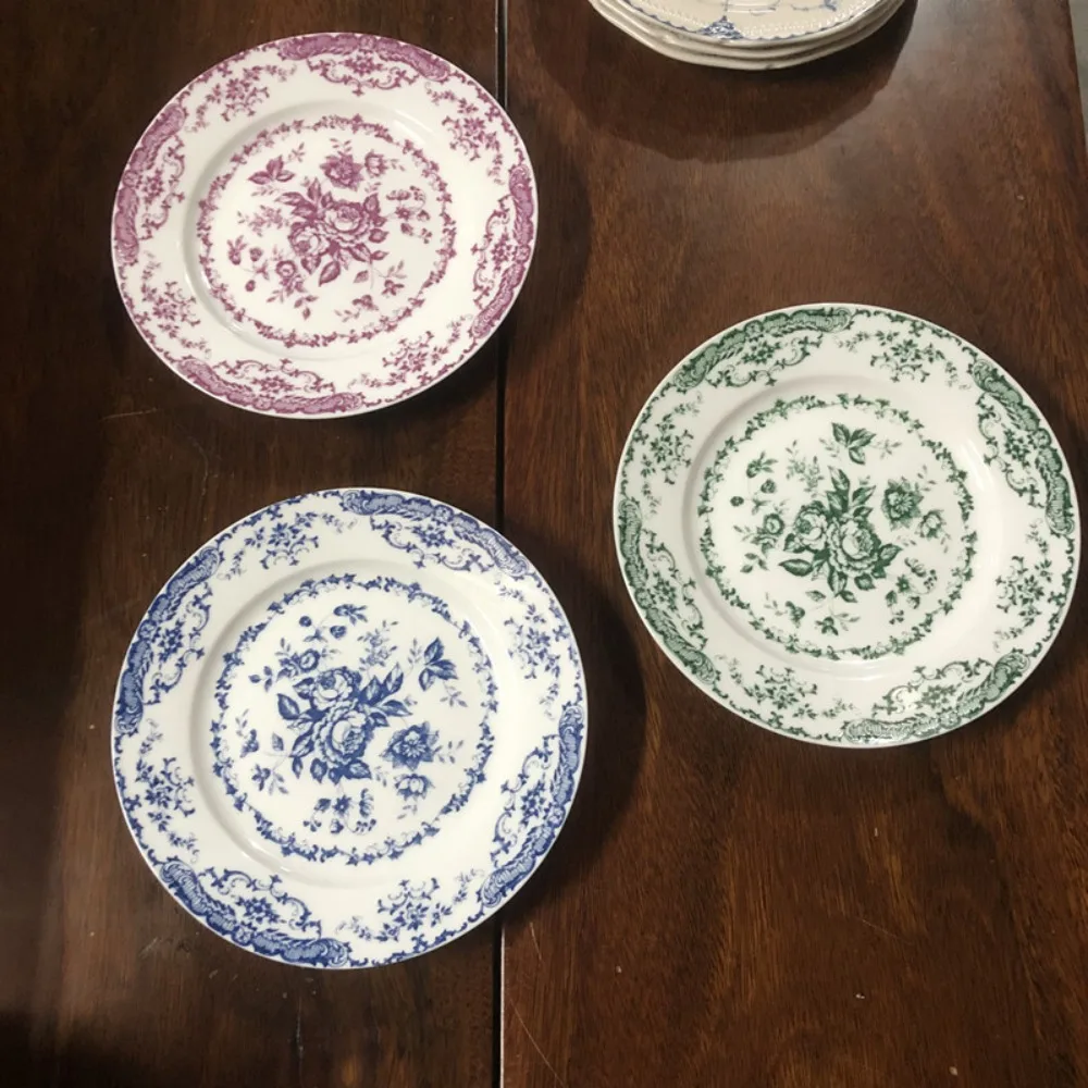 Dinner Set Retro Nordic Flower Pattern Disc Ceramic Elegant Dinner Plate Round Exquisite Dessert Plate Restaurant view 4