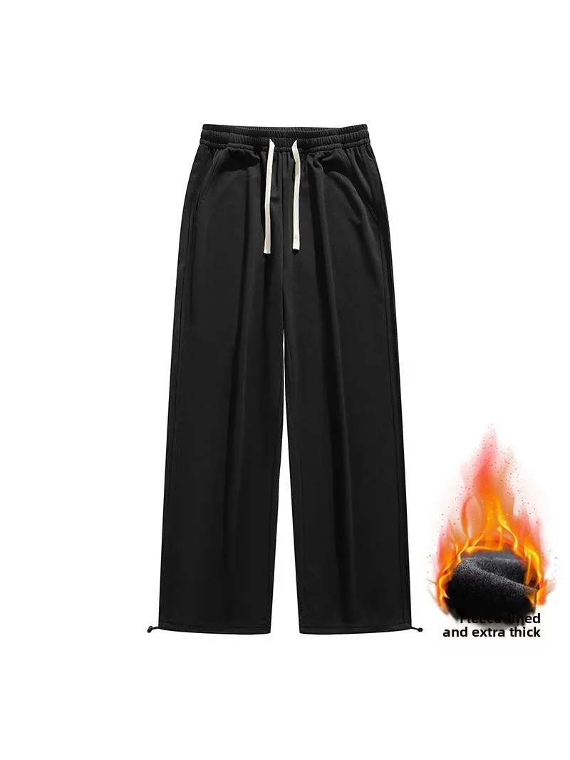 

Осенне-зимние мужские повседневные брюки свободного кроя с широкими штанинами, спортивные штаны из утолщенного флиса, модные универсальные длинные брюки