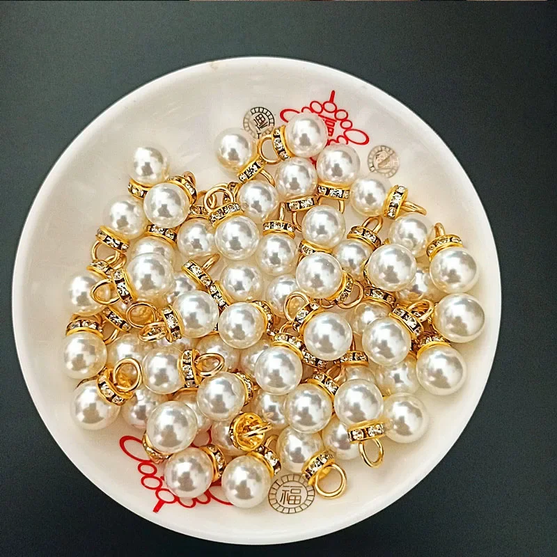 

30Pcs Round Pearl Diamond Pendant Gold Silver DIY Princess Wedding Gift Big Size Design Art Decor Bead Rhinestone Jewelry14mm