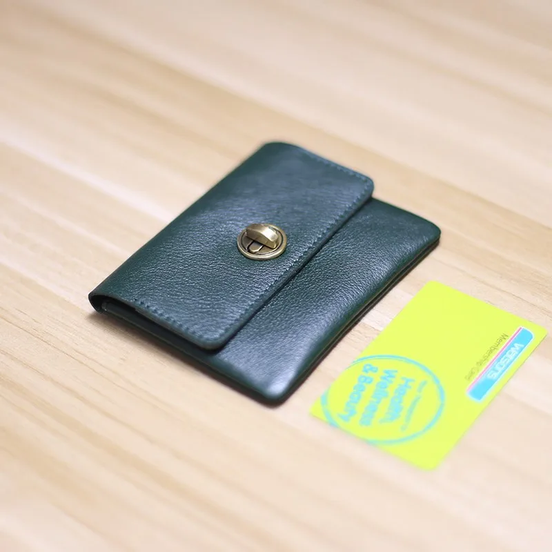 Vintage Top Layer Leather Twist Lock Coin Purse for Women Solid Color Thin Genuine Leather Mini Wallet Card Holder for Daily