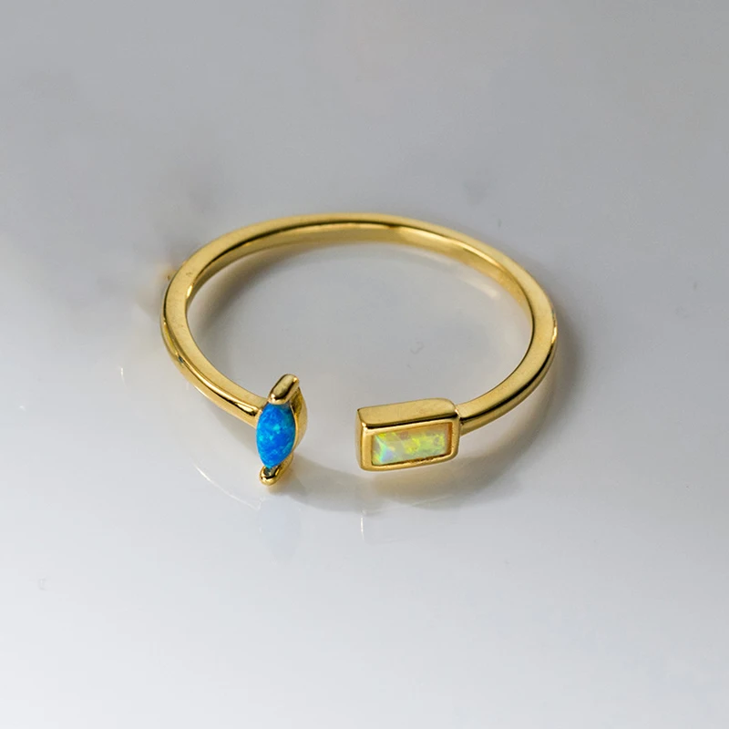 SOFTPIG-anillo ajustable de ópalo de gota de agua para mujer, de Plata de Ley 925 auténtica, joyería fina clásica, accesorios geométricos