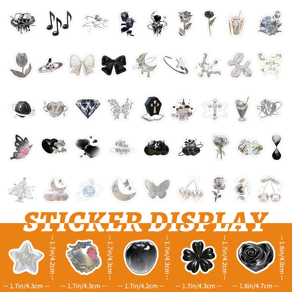 10/30/50/100pcs Ins Style Black Sliver Cartoon Stickers Decals Laptop Suitcase Notebook Phone Fridge Decoration Sticker Kids Toy