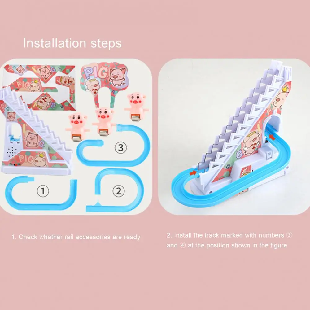 

Motivational 1 Set Safe Cartoon Electric Piggy Track Toys Colorful Pig Climbing Stairs Double Roller Skating Design for Home
