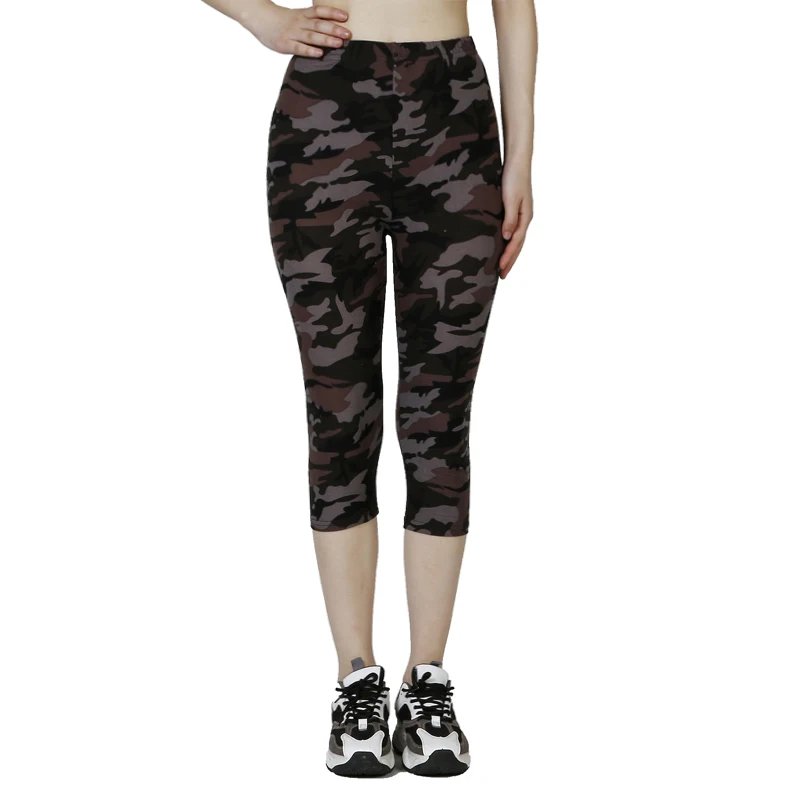 Calças estampadas camufladas para mulheres, leggings de lazer e férias, calças macias de fitness, elegantes e lazer, verão