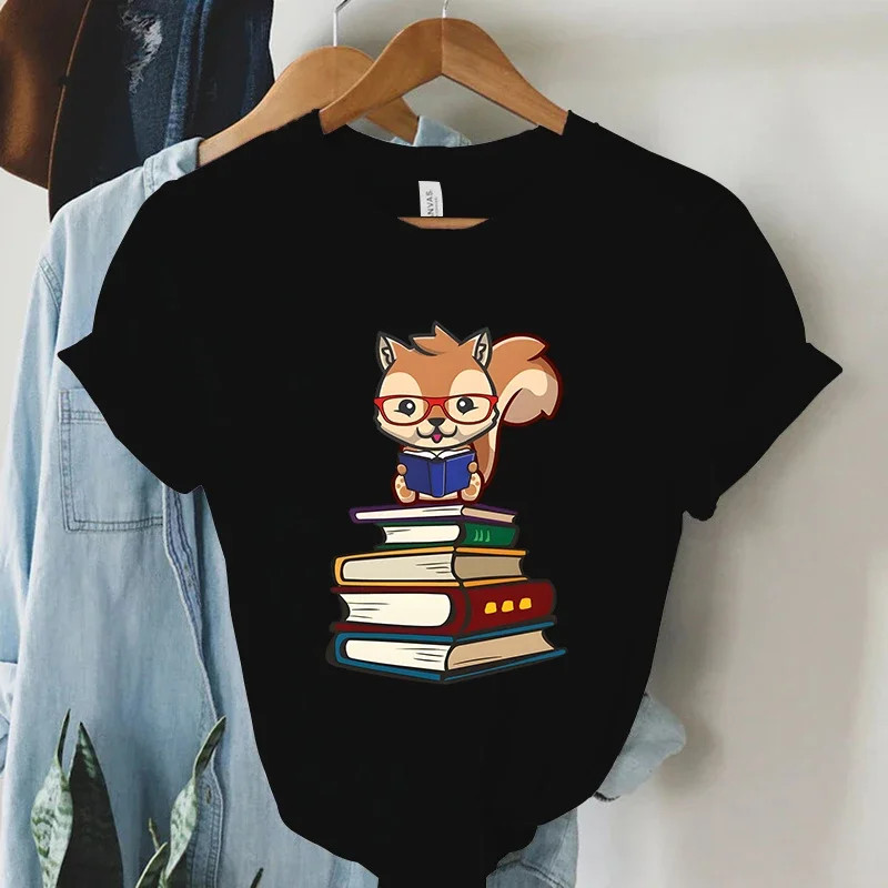 Squirrel Scholar Funny T Shirt Harajuku Summer Clothing Animals Kawaii T Shirts Vintage Y2k Streetwear Female Korean Camiseta