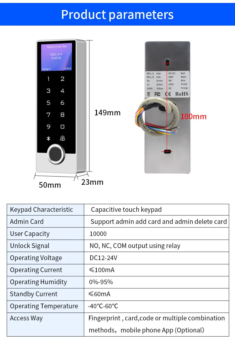 Tuya Wifi RFID Keyboard Access Control Metal Keypad Waterproof Outdoor Door Opener Electric Lock System EM4100 Keyfob App Unlock
