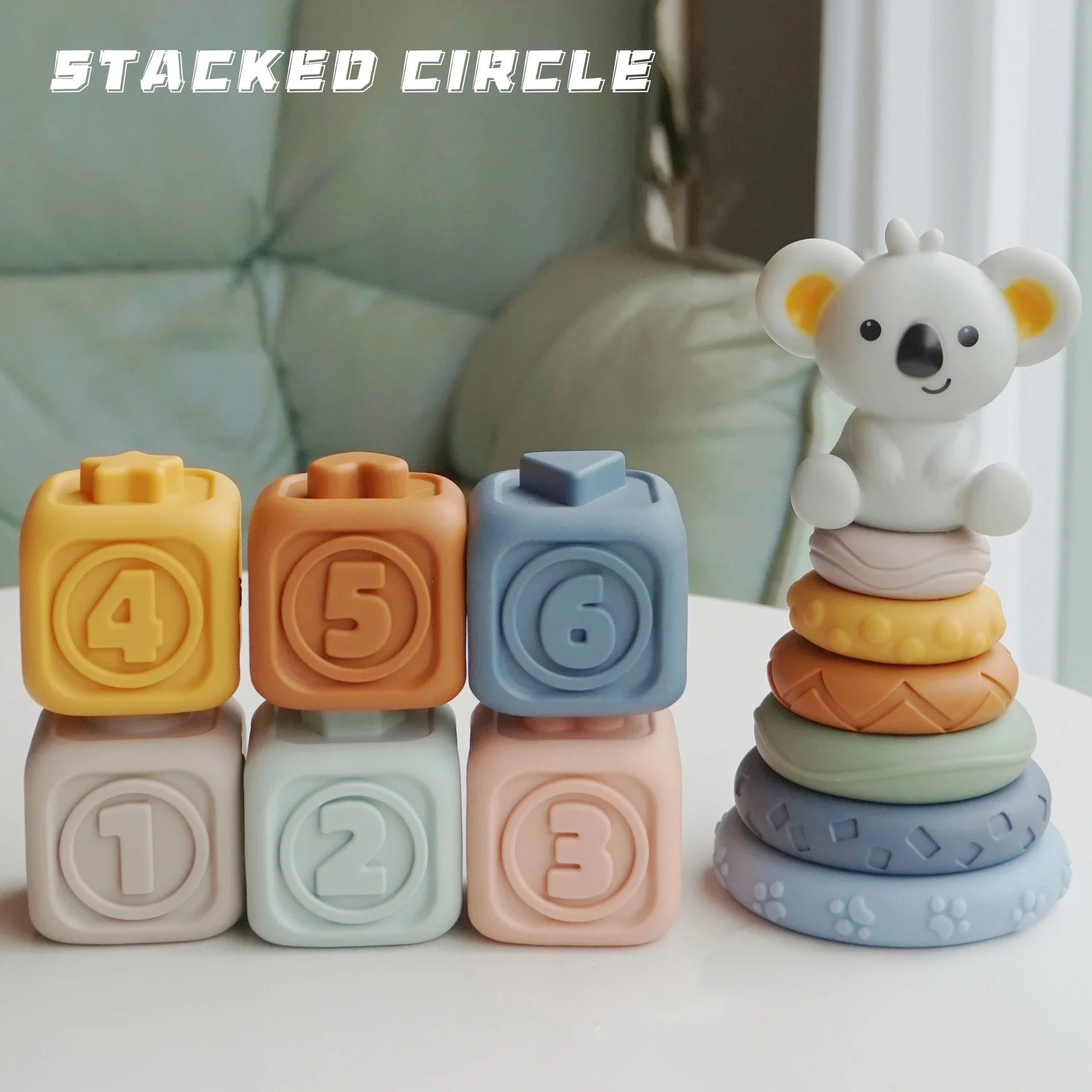 Block Toy Soft Silicone Soft Cubes Stacking Tower Bath Teether Rattles Building Blocks Montessori Educational Toys Newborn Gift