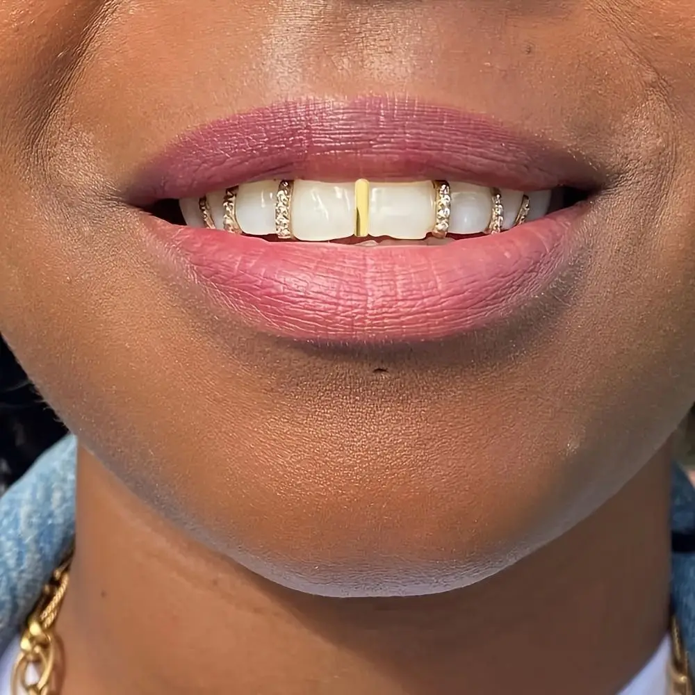 3/5Pcs Trendy Punk Hip Hop Teeth Grillz Bling Funny Rhinestone Teeth Caps Unisex Removable Single Clips Grillz Cosplay