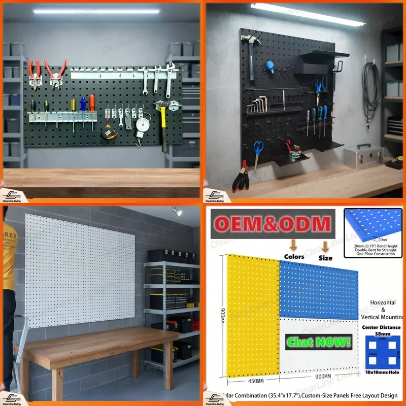 Heavy Duty Metal Pegboard Wall Storage Rack Combination Panel Mount Display for Garage Workshop Living Room Storage Bags