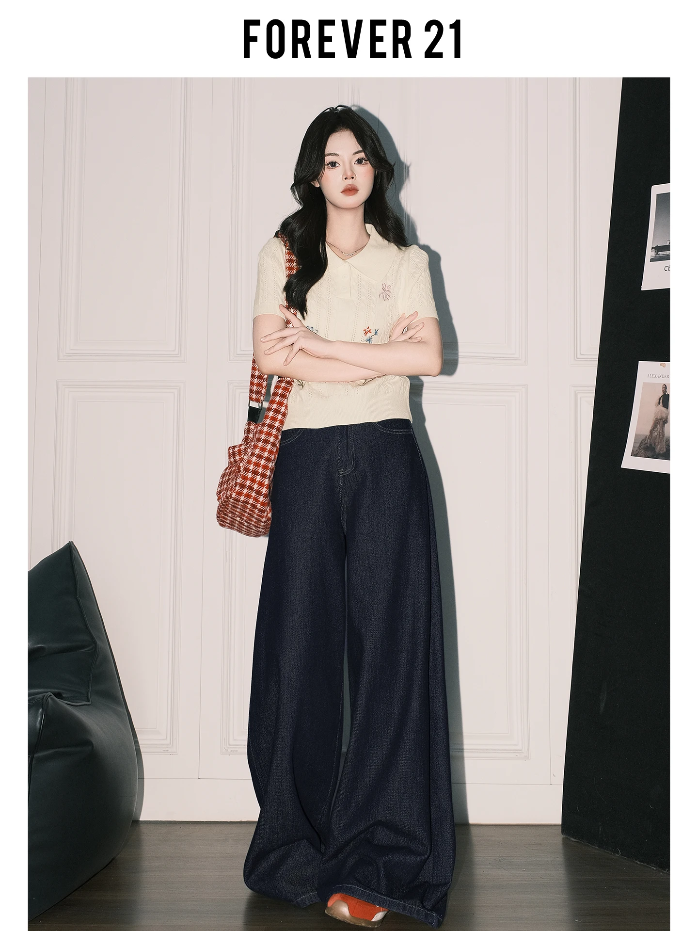 Pantalones de Mezclilla de Seda de Cintura Alta Forever 21 para Mujer, Estilo Vintage, Corte de Pierna Ancha, Rectos, Largos hasta el Suelo, Estilo Casual