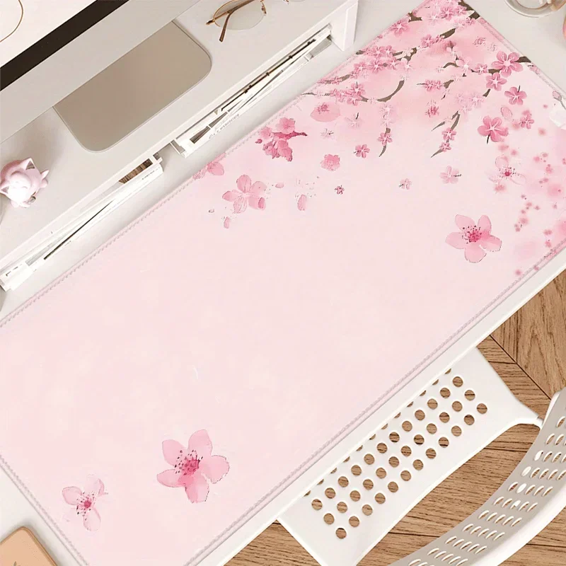 Pink Japanese Cherry Blossom Art Mouse Pad Computer Office Table Mats Leather Anti-slip Gaming Keyboard Mousepads Long Desk Pads