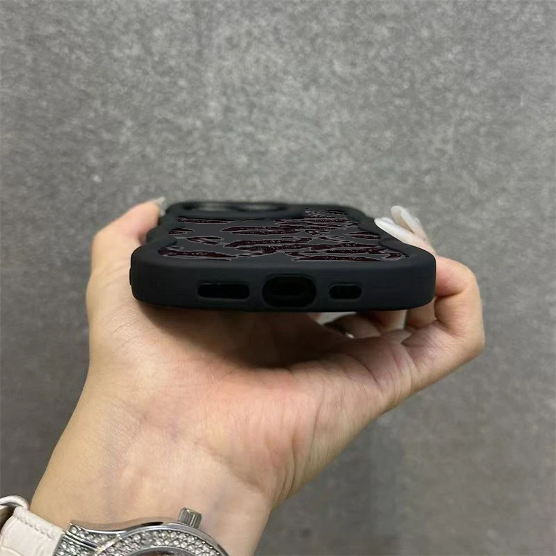 حافظة هاتف منحنية متموجة شفاه سوداء مثيرة لهاتف Realme 14 13 12 11 Pro Plus 5G 14X 14T 10 9i 8 C75 C65 C67 C63 C61 C55 C53 C51S
