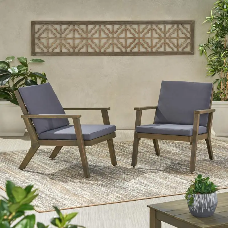 

Set of 2 Outdoor Acacia Wood Club Chairs with Cushions - Stylish and Durable Seating for Patio, Garden, or Deck
