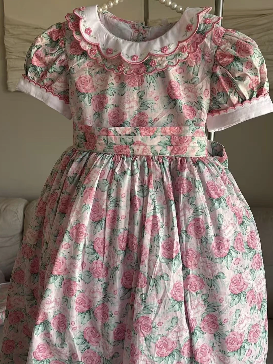 0-12Y Baby Girl Summer Rose Handmade Embroidery  Vintage Princess Rose Floral Dress for Birthday Photography Holiday Eid B165