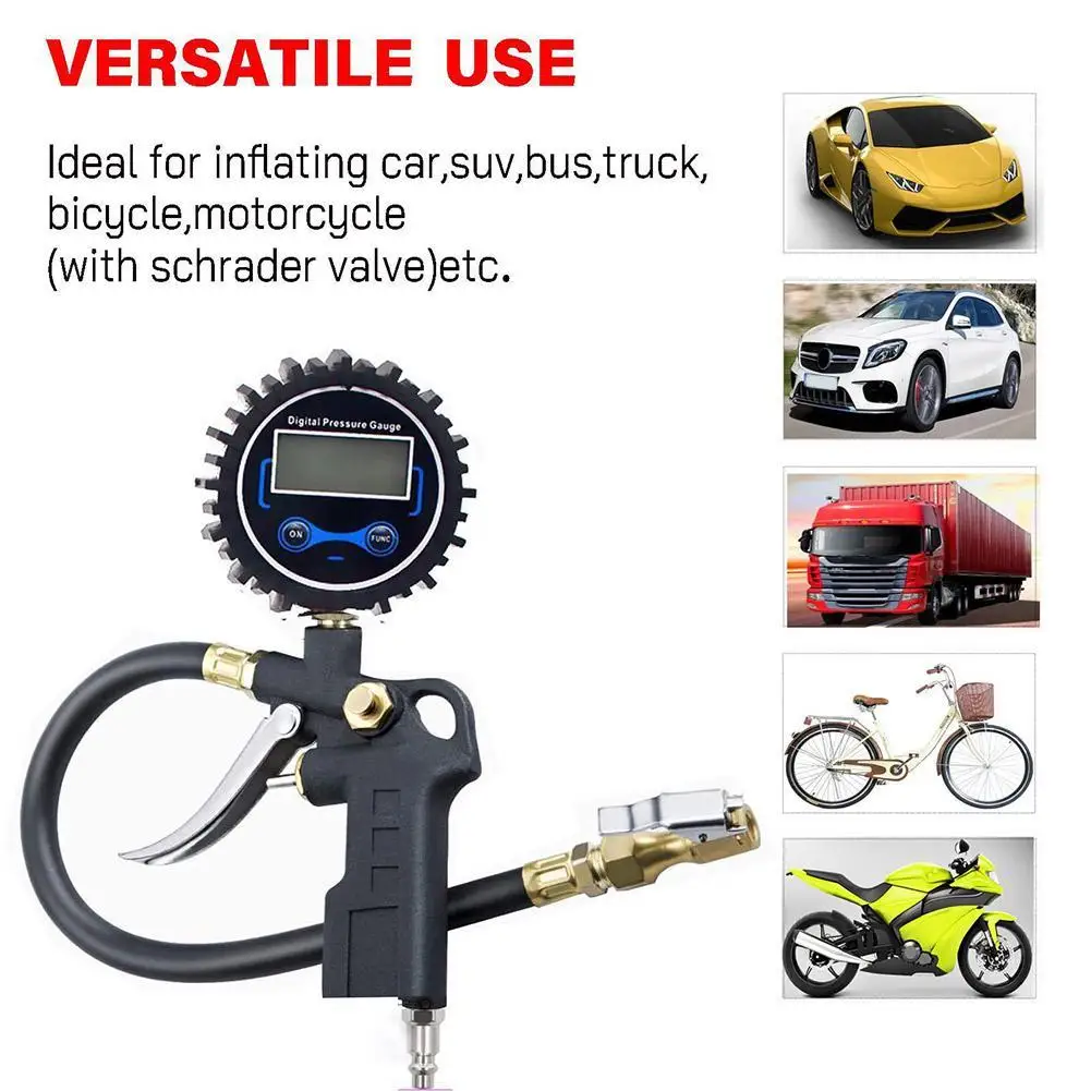 Digital Tire Pressure Gauge Inflator Deflator Tool Metal ABS Air Chuck with LCD Display for Car Truck Motorcycle Tire Care Kit - view 6
