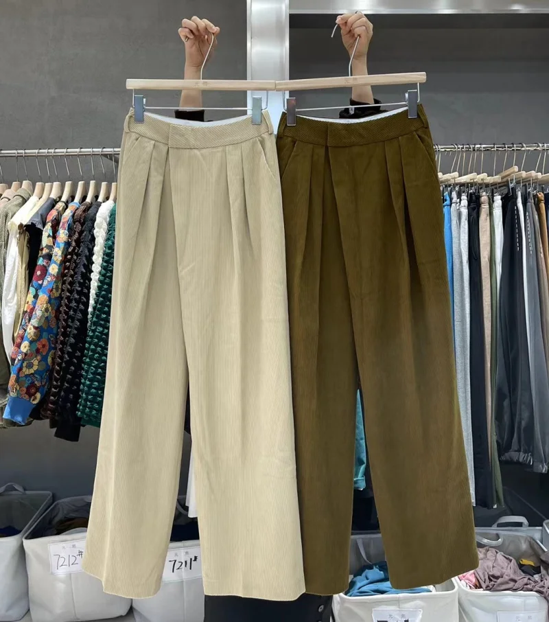 

High Waist Wide Leg Straight Cut Pants Women's Corduroy Drapey Floor Length Casual Trousers Spring Season Asymmetric Commute ...