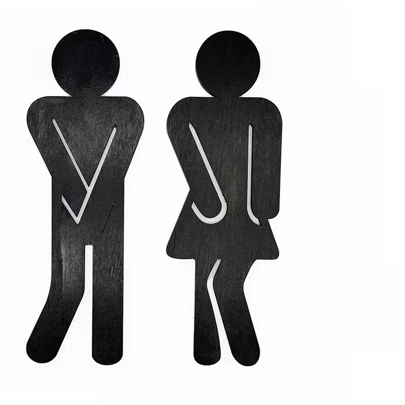 2 Pack Wooden Restroom Sign Wall Decor 2D Flat Male Female Symbol Plaque With Nano Double Sided Tape