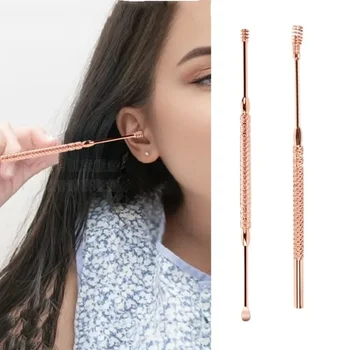 2 adet Çift başlı Bahar Kulak Kazma Kulak Kepçe Temiz Toplama Aracı Yıkanabilir Paslanmaz Çelik Dönen Kulak Kiri Kaldırmak Kepçe