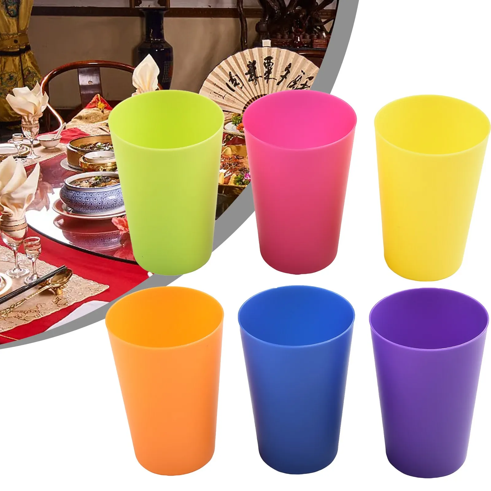 6Pcs Colourful Plastic Juice Cup Reusable Drinking Cup Stackable Unbreakable Holiday Party Tableware And Party Supplies