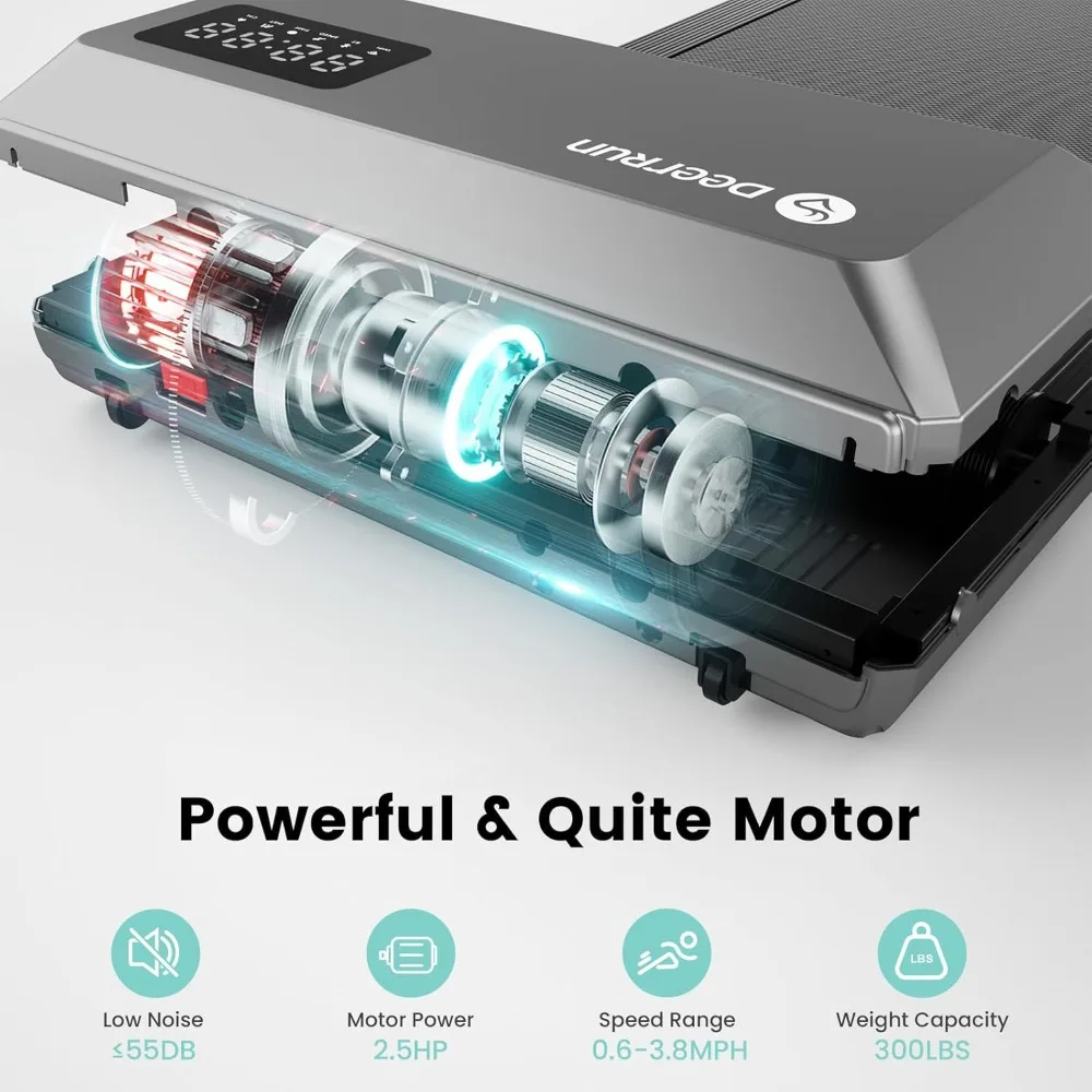 Under Desk 2-in-1 Treadmill, 2.5HP Quiet Walking Pad for Home, Jogging Machine with Remote Control