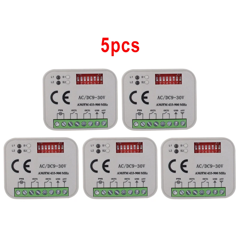 

5pcs Garage Receiver AC/DC 9-30V Multiple Frequencies 300-900mhz Gate Remote Control Receiver For 315 433 868 MHz Transmitter