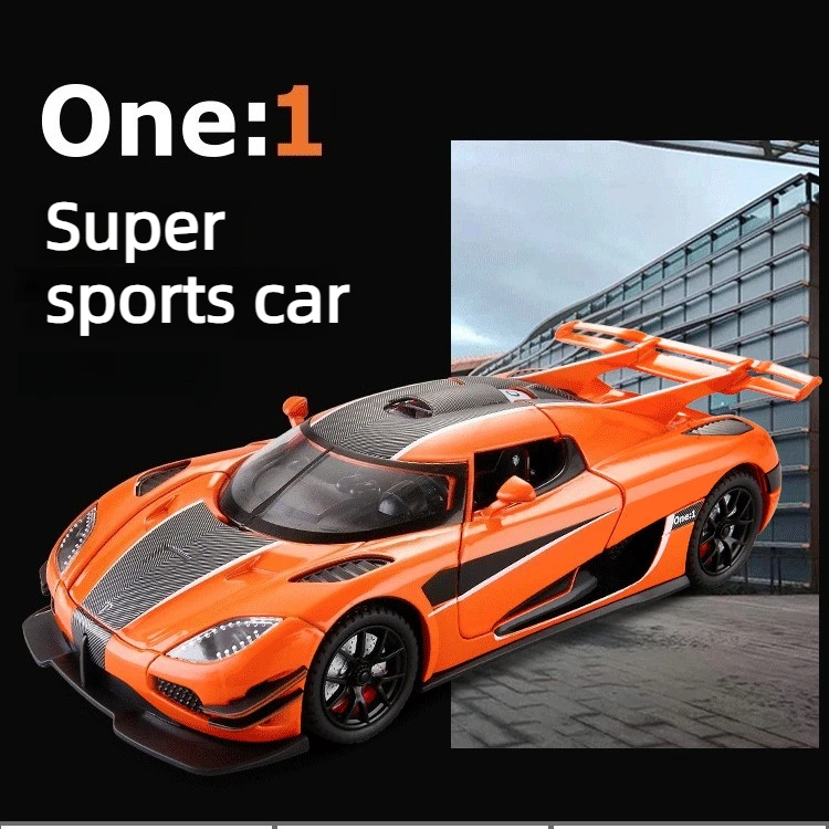

1:24 ONE 1 Sports Car with Sound and Light Pull Back Toy Ornament Diecast Alloy Car Model Collectible Gift