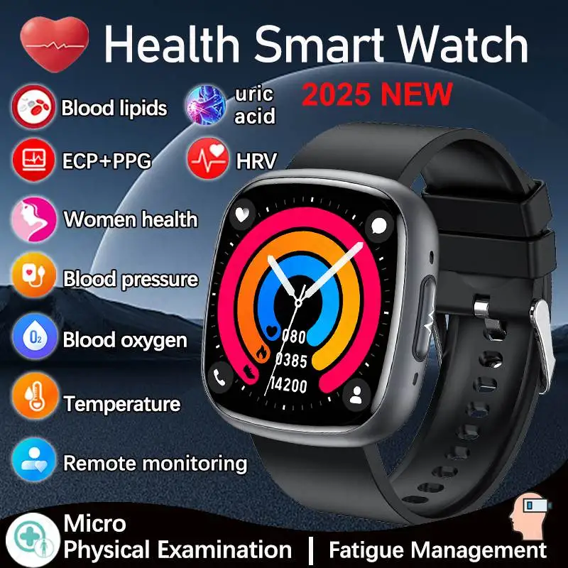 

2025 ET593 AMOLED Smart Watch ECG Acquisition Heart Health Analysis Micro Physical Examination BT SOS Calls Men Women Smartwatch