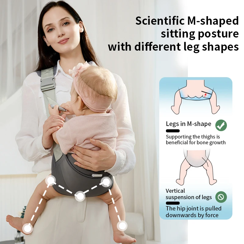 حاملة حبال الأطفال - قابلة للتنفس وقابلة للتعديل، تصميم مضاد للانزلاق للأطفال من عمر 0 إلى 36 شهرًا، حامل مريح بدون استخدام اليدين