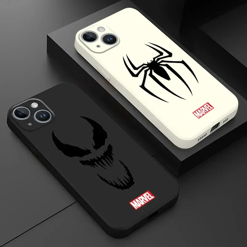 Soft Back Liquid Case for Apple iPhone 15 Pro Max 12 11 7 6S Plus 13 Mini SE 14 Pro Max XR XS X 8 Marvel Venom Spiderman Coque