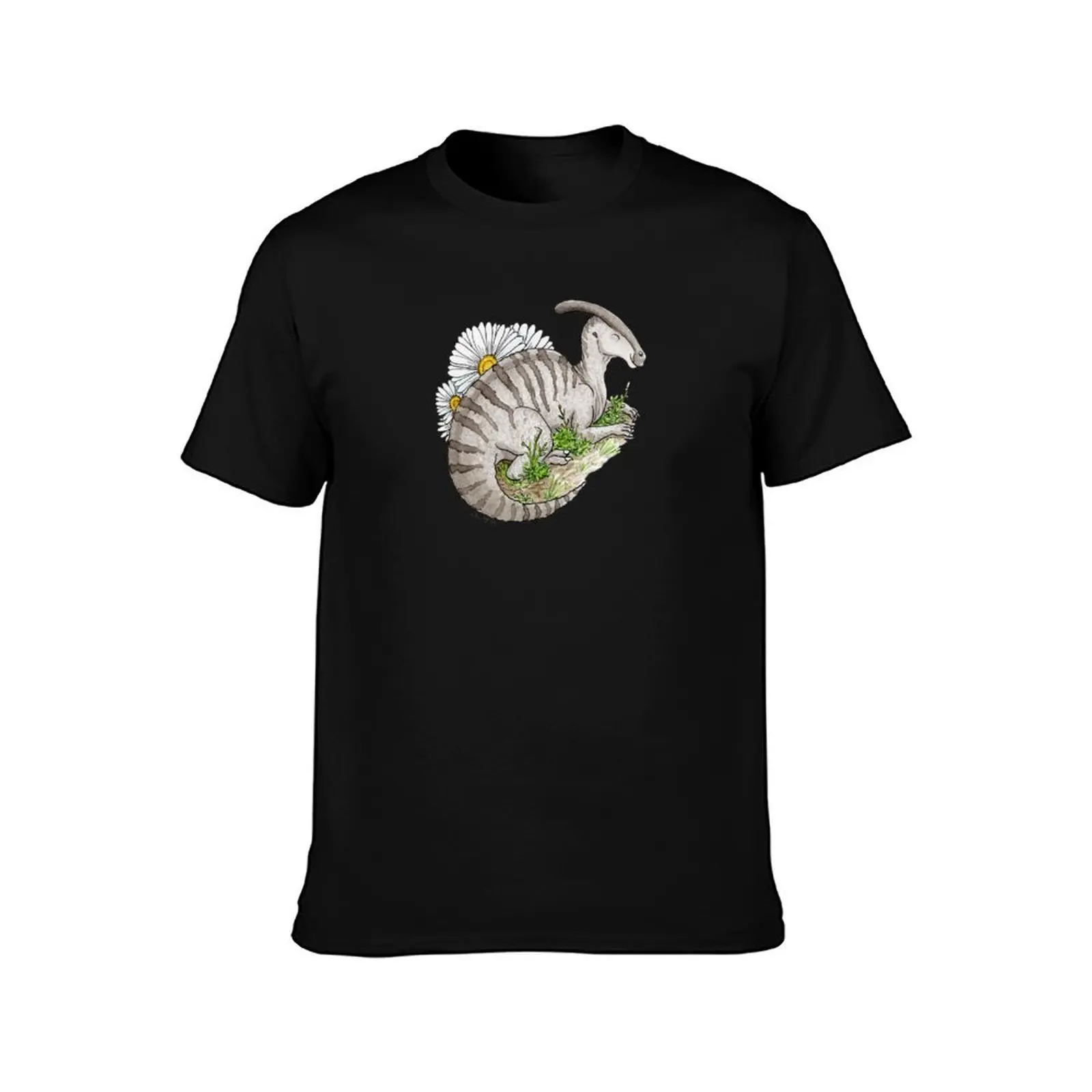 Parasaurolophus + Daisies T-Shirt Functional Casual Short Sleeve Tee T-Shirt