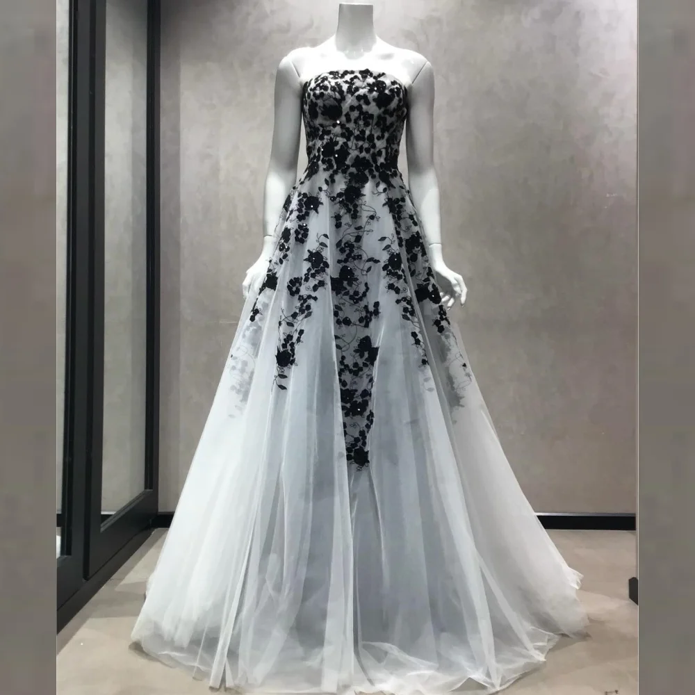 Robe de Soirée Trapèze Sans Bretelles en Tulle Personnalisé, Appliques, Drapée, Plissée, sur Mesure, pour Occasions sulf